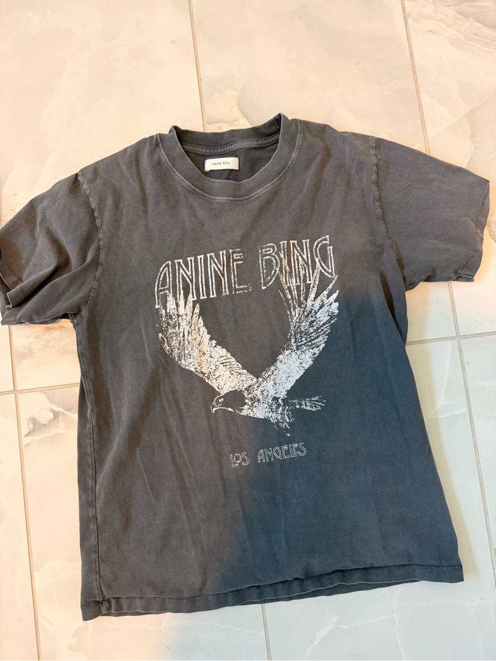 Anine Bing Kids Charcoal Graphic Tee with Eagle Print